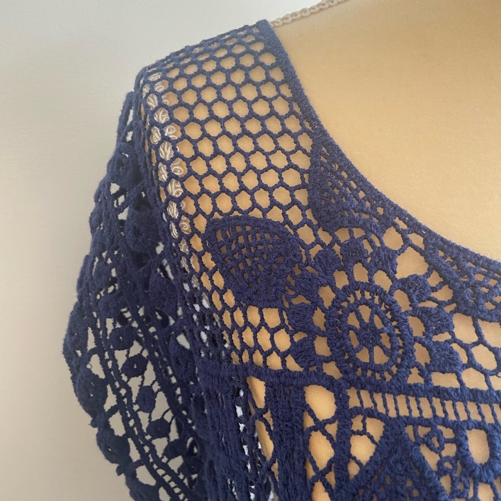 Crocheted Blue Top Boho Swimsuit Coverup Size L by Lauren Conrad - Picture 2 of 6